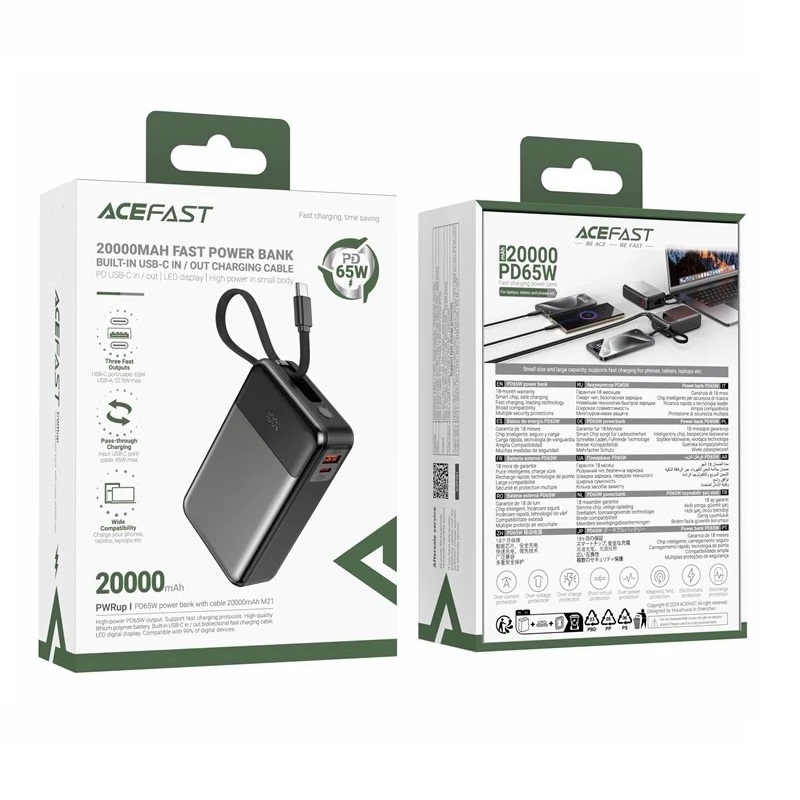 Зовнішній акумулятор ACEFAST M21 PD65W power bank with cable 20000mAh Black (6974316283898)