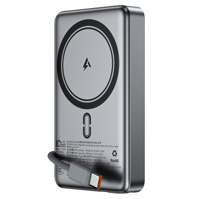 Зовнішній акумулятор ACEFAST M18-10000 PD20W/22.5W magnetic fast charging power bank with built-in cable Black (6974316284017)