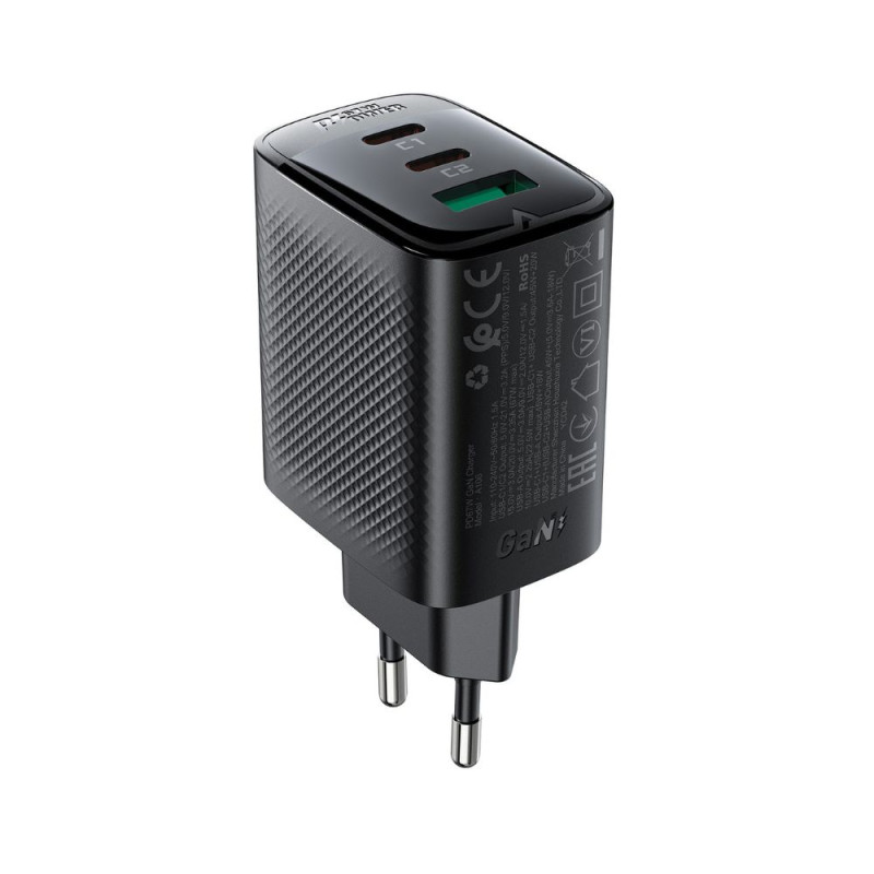 Мережевий зарядний пристрій ACEFAST A108 PD67W GaN (2*USB-C+USB-A) charger Black (6974316284048)