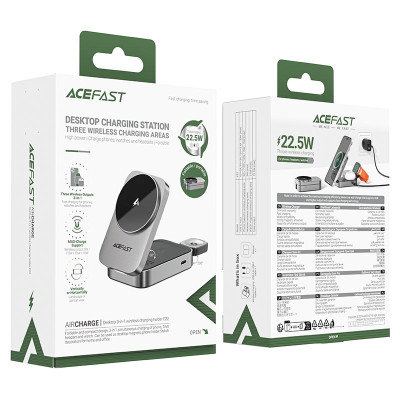 Бездротовий зарядний пристрій ACEFAST E22 Desktop 3-in-1 Wireless Charging holder Metal Gray (6974316284079)