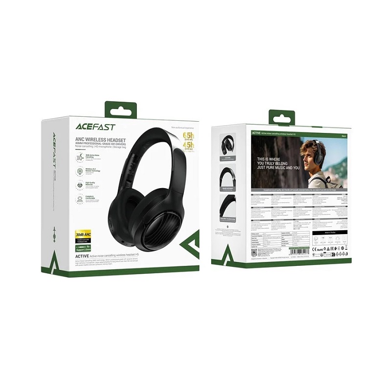 Бездротові накладні навушники ACEFAST H5 active noise cancelling wireless headset Black (6974316284277)
