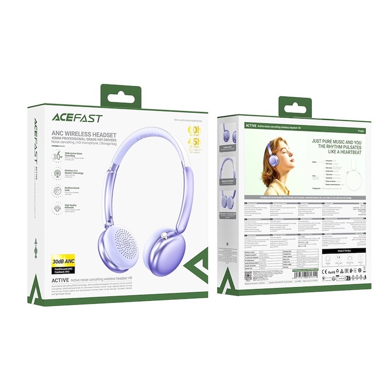 Бездротові накладні навушники ACEFAST H8 active noise cancelling wireless headset Silver (6974316284291)
