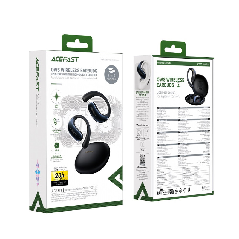 Бездротові навушники TWS ACEFAST FA005 ACEFIT SE, ENC, IPX4, Black (6974316284789)