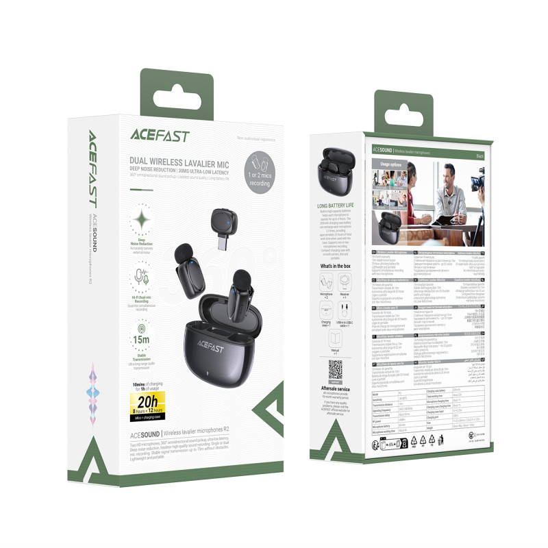 Бездротова мікрофонна система ACEFAST R2 dual-mic (Type-C) Black (6974316284901)