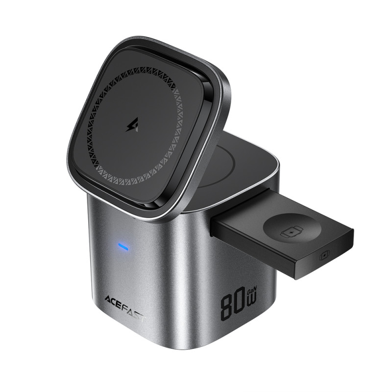 Бездротовий зарядний пристрій ACEFAST Z9 80W 6-in-1 multifunctional GaN desktop charging station Metal Grey (6974316285809)
