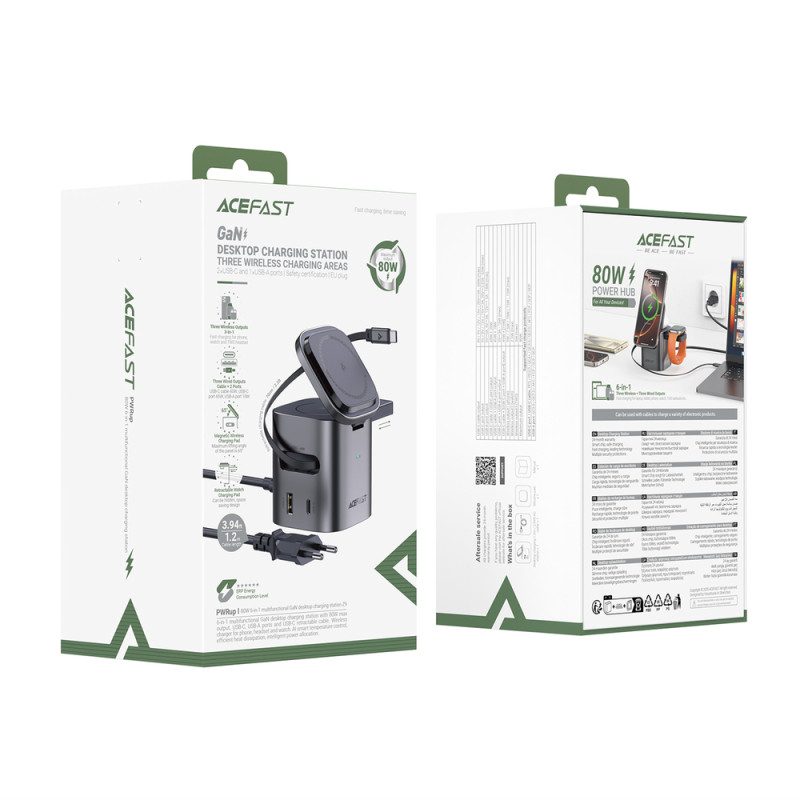 Бездротовий зарядний пристрій ACEFAST Z9 80W 6-in-1 multifunctional GaN desktop charging station Metal Grey (6974316285809)