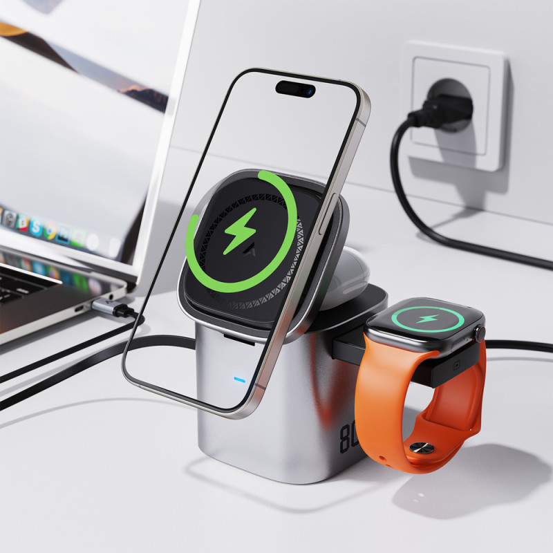 Бездротовий зарядний пристрій ACEFAST Z9 80W 6-in-1 multifunctional GaN desktop charging station Metal Grey (6974316285809)