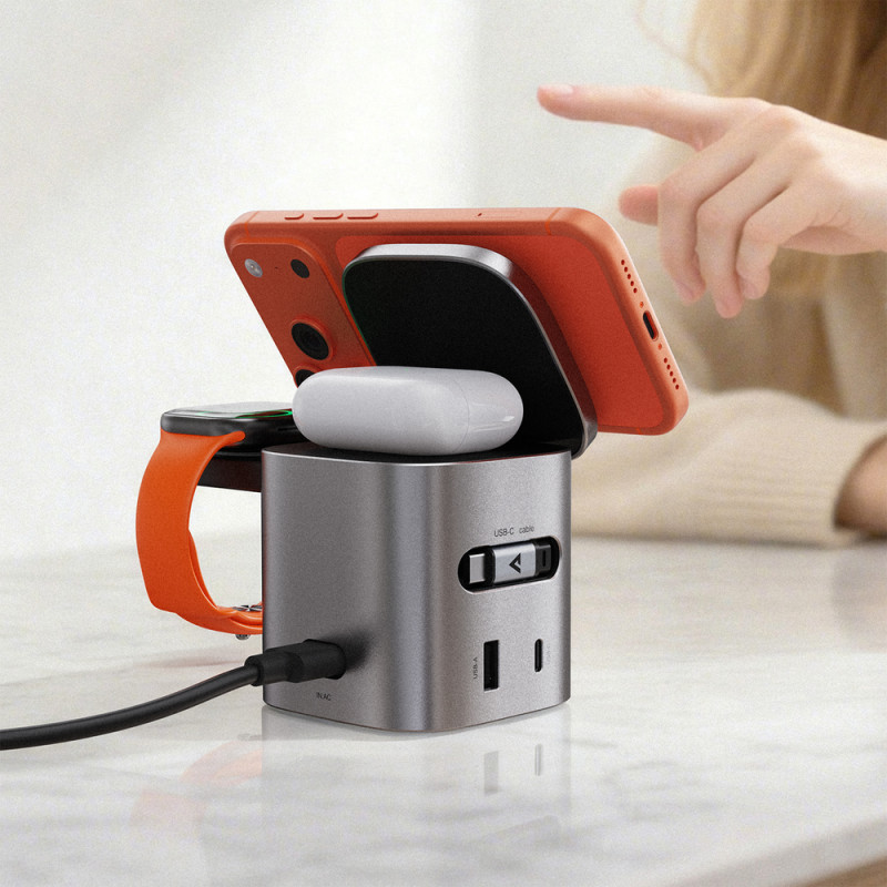 Бездротовий зарядний пристрій ACEFAST Z9 80W 6-in-1 multifunctional GaN desktop charging station Metal Grey (6974316285809)