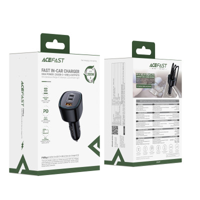 Автомобільний зарядний пристрій ACEFAST B18 200W(2USB-C+USB-A)fast car charger Black (6974316285953) Автомобільний зарядний пристрій ACEFAST B18 200W(2USB-C+USB-A)fast car charger Black (6974316285953)