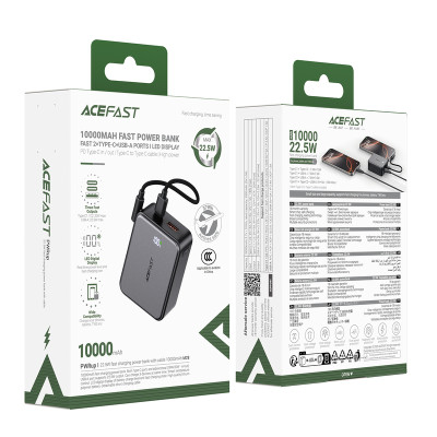 Зовнішній акумулятор ACEFAST M28-10000 22.5W fast charging power bank with cable Black (6974316285984) Зовнішній акумулятор ACEFAST M28-10000 22.5W fast charging power bank with cable Black (6974316285984)