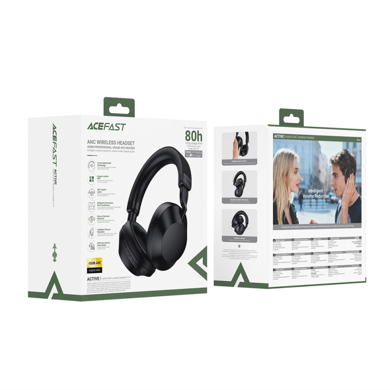 Бездротові накладні навушники ACEFAST H14 hybrid ANC wireless headset Black (6974316286264)