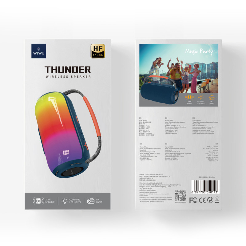 Портативна колонка WIWU Thunder wireless speaker H6 Blue (6977703650143)