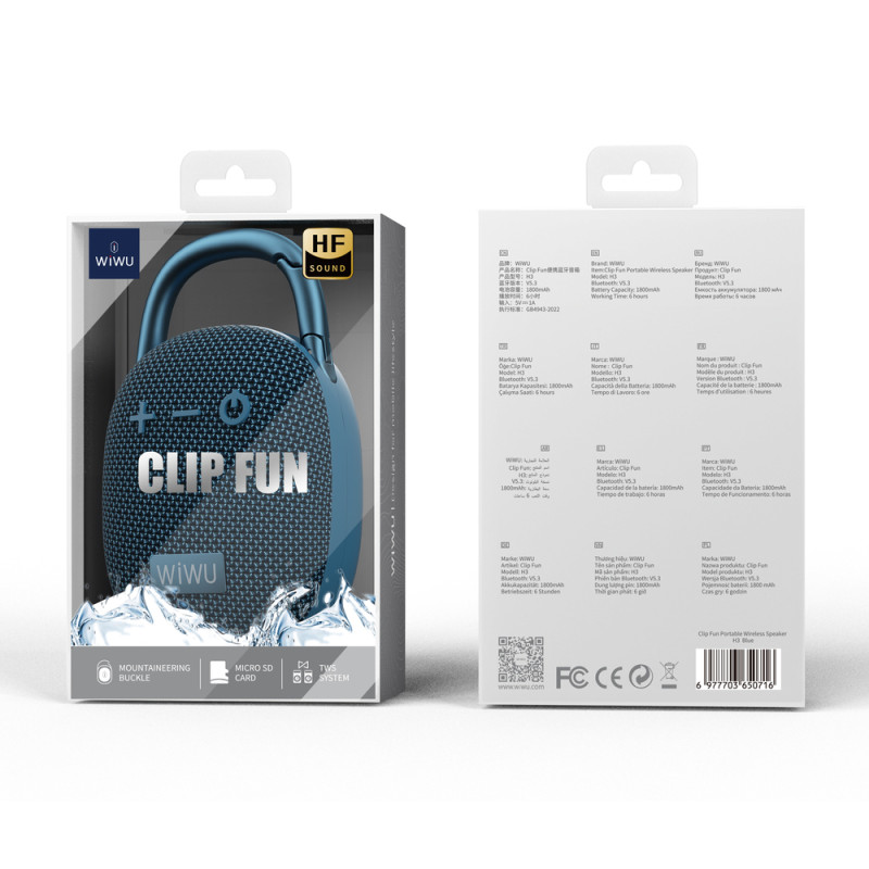 Портативна колонка WIWU H3 Clip Fun Portable Wireless Speaker Blue (6977703650716)