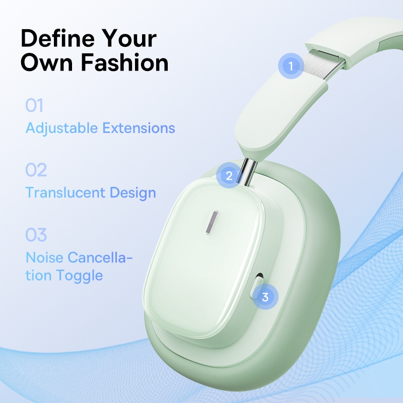 Бездротові накладні навушники Baseus Bowie H1i Noise-Cancellation Wireless Headphones Natural Green (A00050402633-00)