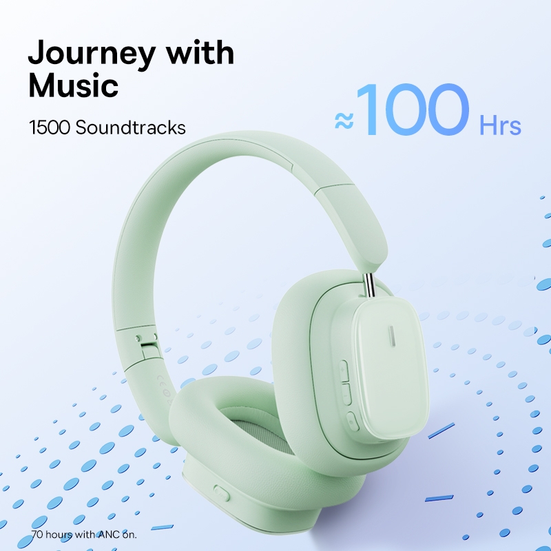 Бездротові накладні навушники Baseus Bowie H1i Noise-Cancellation Wireless Headphones Natural Green (A00050402633-00)