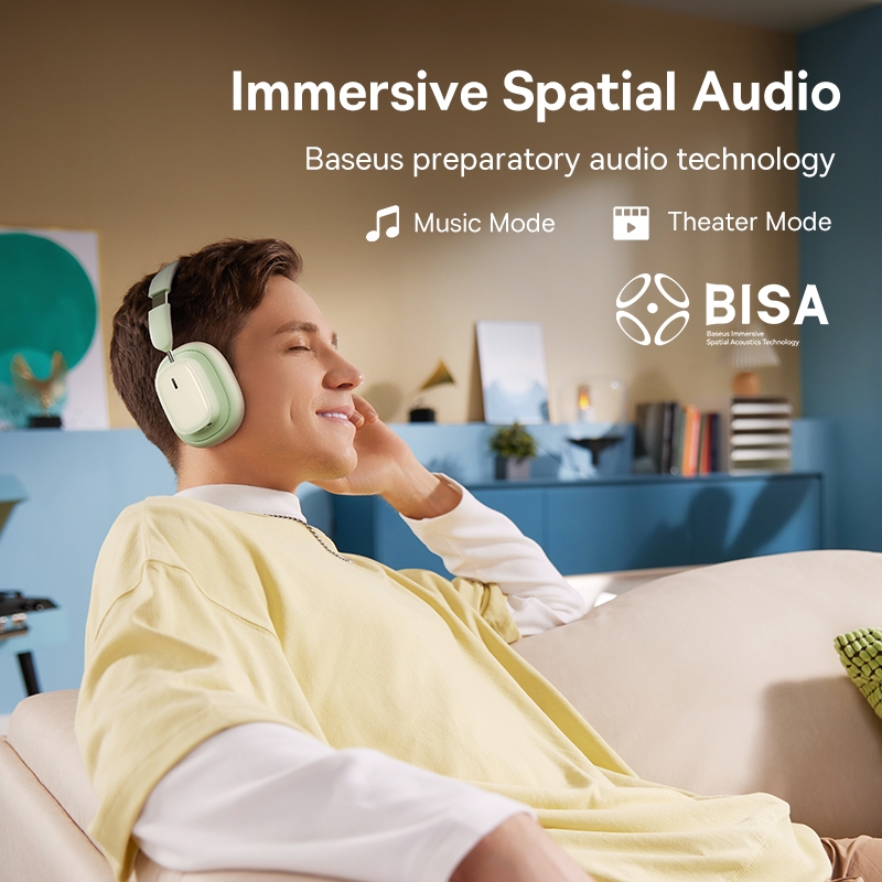 Бездротові накладні навушники Baseus Bowie H1i Noise-Cancellation Wireless Headphones Natural Green (A00050402633-00)