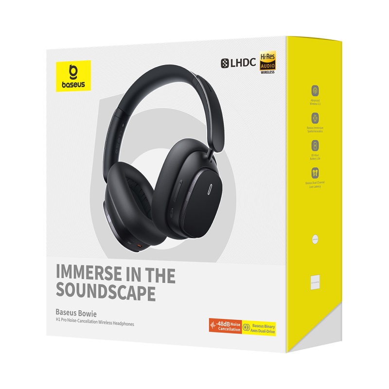Бездротові накладні навушники Baseus Bowie H1 Pro Noise-Cancellation Wireless Headphones Cluster Black (A00050601113-00)