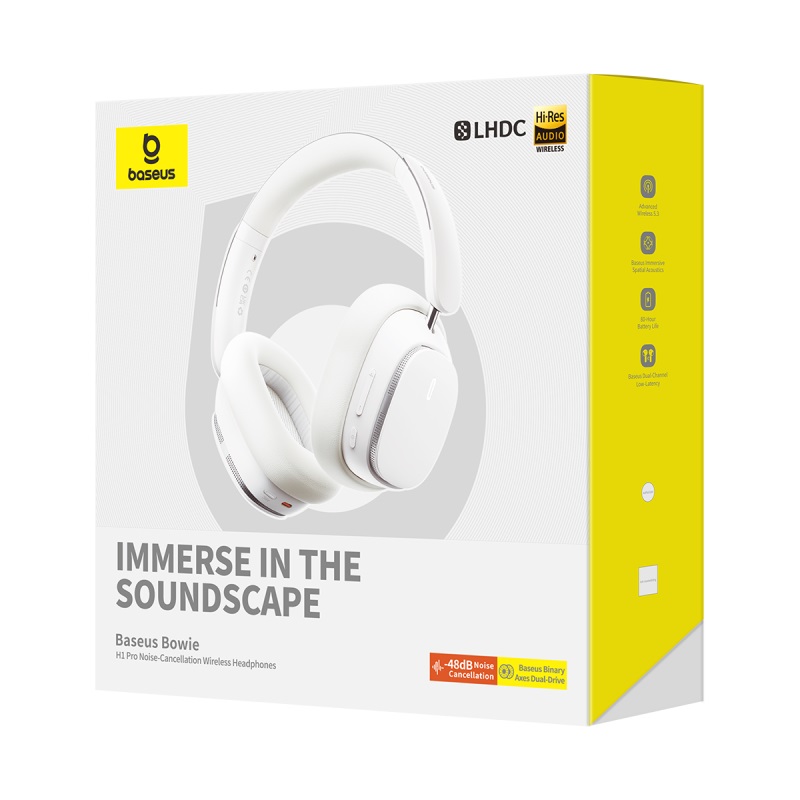 Бездротові накладні навушники Baseus Bowie H1 Pro Noise-Cancellation Wireless Headphones Moon White (A00050601213-00)