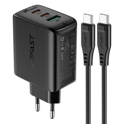 Мережевий зарядний пристрій ACEFAST A13 PD65W(USB-C+USB-C+USB-A) 3-port charger set Black (AFA13B) Мережевий зарядний пристрій ACEFAST A13 PD65W(USB-C+USB-C+USB-A) 3-port charger set Black (AFA13B)