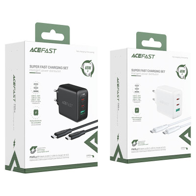 Мережевий зарядний пристрій ACEFAST A13 PD65W(USB-C+USB-C+USB-A) 3-port charger set Black (AFA13B) Мережевий зарядний пристрій ACEFAST A13 PD65W(USB-C+USB-C+USB-A) 3-port charger set Black (AFA13B)