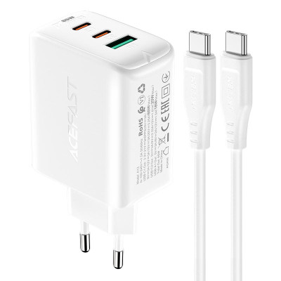 Мережевий зарядний пристрій ACEFAST A13 PD65W(USB-C+USB-C+USB-A) 3-port charger set White (AFA13W) Мережевий зарядний пристрій ACEFAST A13 PD65W(USB-C+USB-C+USB-A) 3-port charger set White (AFA13W)