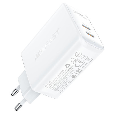 Мережевий зарядний пристрій ACEFAST A29 PD50W GaN (USB-C+USB-C) dual port charger White (6974316281450)