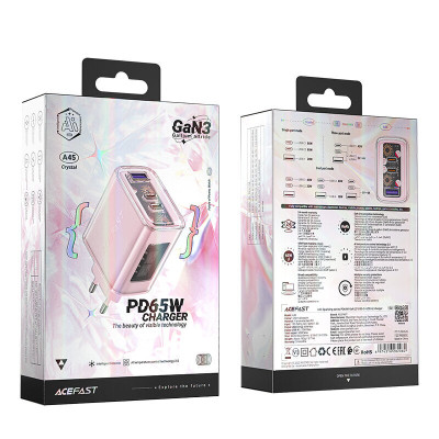 Мережевий зарядний пристрій ACEFAST A45 Sparkling series PD65W GaN (2*USB-C+USB-A) charger Cherry blossom (6974316282082) Мережевий зарядний пристрій ACEFAST A45 Sparkling series PD65W GaN (2*USB-C+USB-A) charger Cherry blossom (6974316282082)