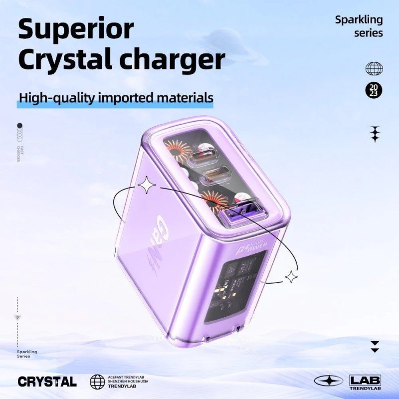 Мережевий зарядний пристрій ACEFAST A45 Sparkling series PD65W GaN (2*USB-C+USB-A) charger Mountain mist (AFA45MM)