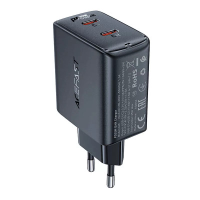 Мережевий зарядний пристрій ACEFAST A49 PD35W GaN (USB-C+USB-C) dual port charger Black (6974316282198)