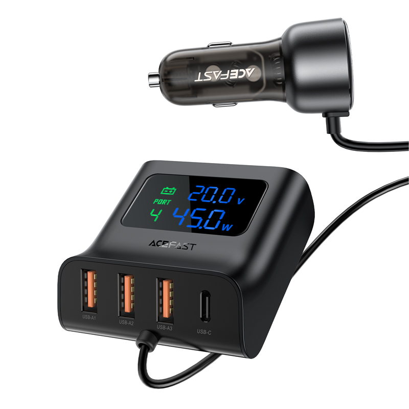 Автомобільний зарядний пристрій ACEFAST B11 138W Car Charger Splitter with Digital Display Black (6974316282488)