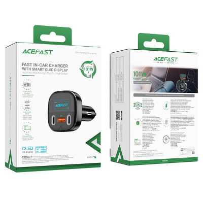 Автомобільний зарядний пристрій ACEFAST B5 101W (2C+A) metal car charger with OLED smart display (6974316281436) Автомобільний зарядний пристрій ACEFAST B5 101W (2C+A) metal car charger with OLED smart display (6974316281436)