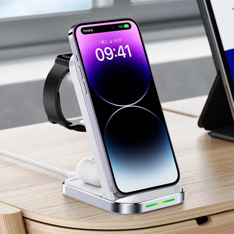 Бездротовий мультизарядний пристрій ACEFAST E15 desktop 3-in-1 wireless charging stand White (6974316281986)
