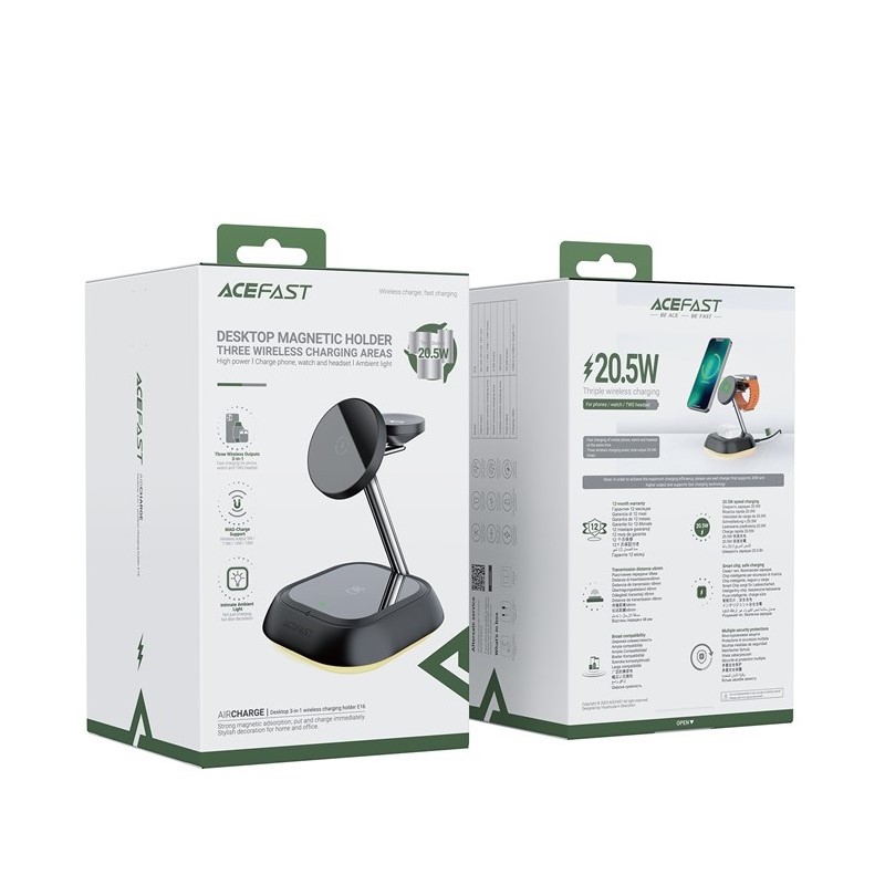 Бездротовий мультизарядний пристрій ACEFAST E16 desktop 3-in-1 wireless charging holder Black (6974316281917)