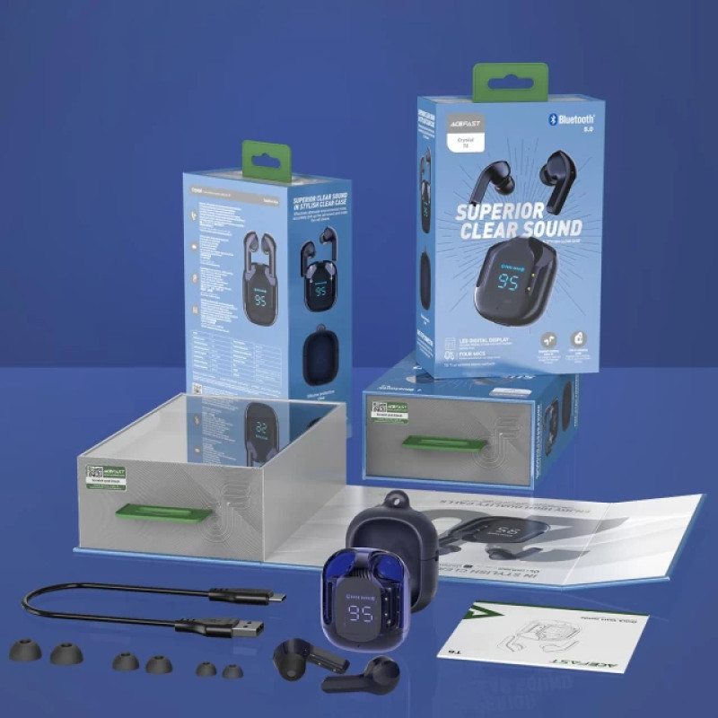 Бездротові навушники ACEFAST T6 True wireless stereo headset Sapphire Blue (6974316281542)