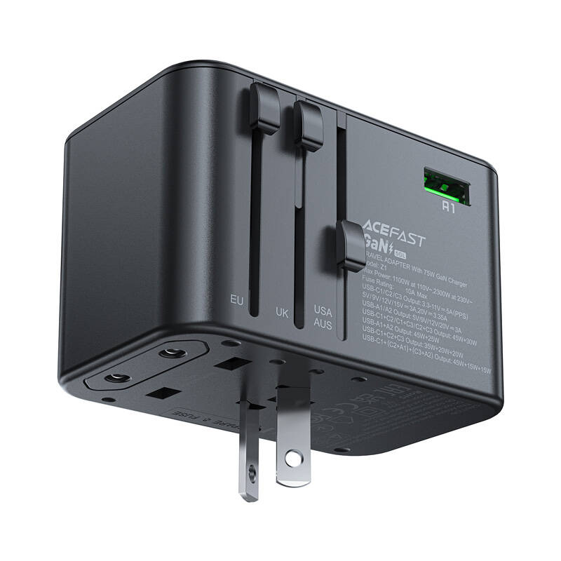 УЗП ACEFAST Z1 PD75W GaN (3*USB-C+2*USB-A) multifunctional charging adapter Black (6974316282495)