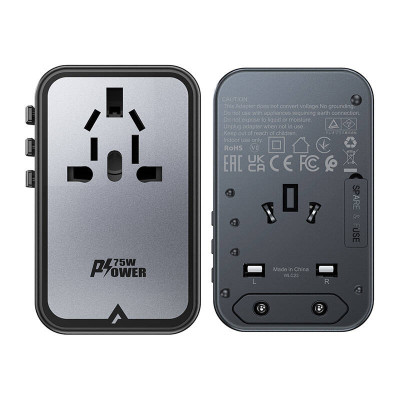 УЗП ACEFAST Z1 PD75W GaN (3*USB-C+2*USB-A) multifunctional charging adapter Black (6974316282495)