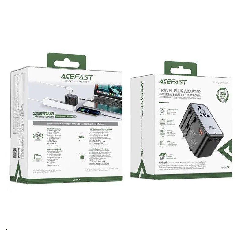 УЗП ACEFAST Z1 PD75W GaN (3*USB-C+2*USB-A) multifunctional charging adapter Black (6974316282495)