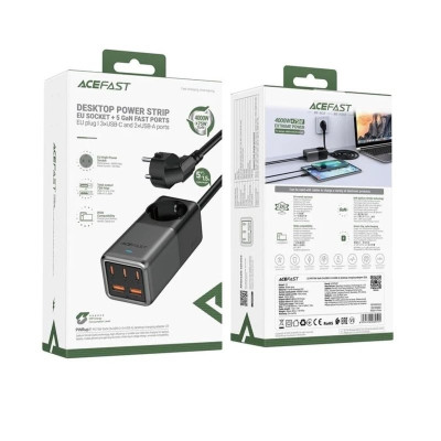 Мережевий зарядний пристрій ACEFAST Z2 PD75W GaN (3*USB-C+2*USB-A) desktop charging adapter 1,5m Black (AFZ2) Мережевий зарядний пристрій ACEFAST Z2 PD75W GaN (3*USB-C+2*USB-A) desktop charging adapter 1,5m Black (AFZ2)