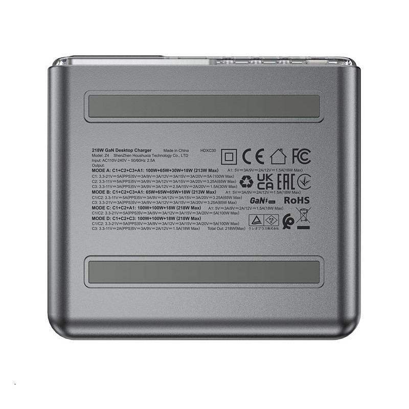 Мережевий зарядний пристрій ACEFAST Z4 PD218W GaN (3*USB-C+USB-A) desktop charging adapter,space Gray (6974316282587)
