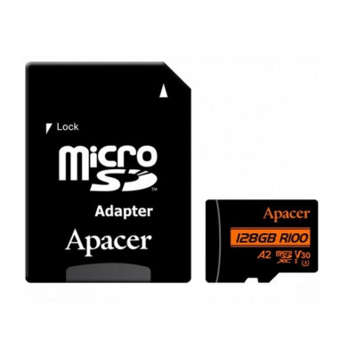 Карта пам'яті microSDXC (UHS-1 U3) Apacer A2 128Gb class 10 V30 (R100MB/s, W80MB/s) (adapter SD) (AP128GMCSX10U8-R)