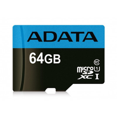 Карта пам'яті microSDXC (UHS-1) A-DATA Premier 64Gb Class 10 A1 (R-100Mb/s)  (adapter SD) (AUSDX64GUICL10A1-RA1)