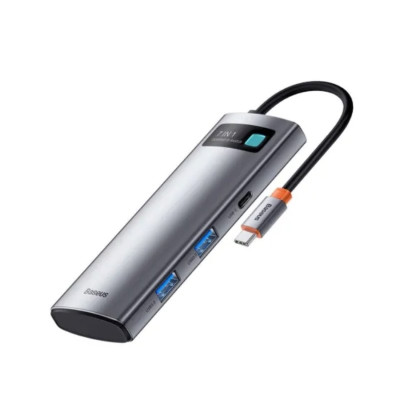 USB-хаб Baseus Metal Gleam Series 7-Port  HUB Space Grey （Type-C to HDMI4K@60Hz*1+USB3.0*3+PD*1+SD/TF*1) (B00030708811-00)