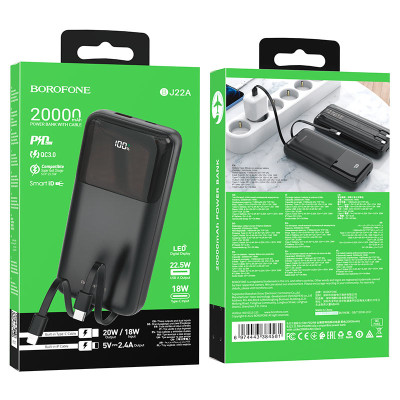 Зовнішній акумулятор BOROFONE BJ22A 22.5W+PD20W fully compatible power bank 20000mAh Black (6974443384581)