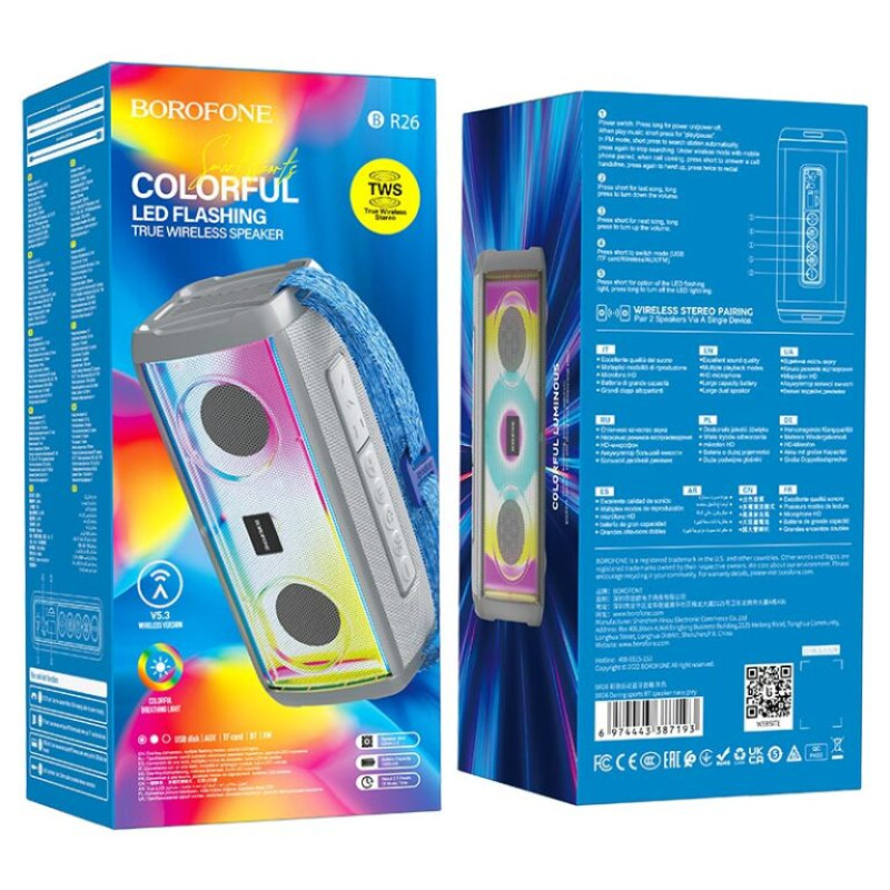 Портативна колонка BOROFONE BR26 Daring sports BT speaker Gray (6974443387193)