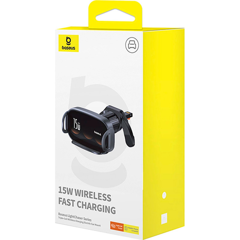 Автотримач для телефона з БЗП Baseus LightChaser Series Triple-Coil Wireless Charging Electric Car Mount Cluster Black (C40355901111-00)