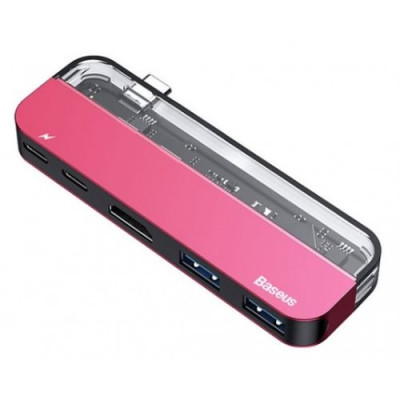 USB-Hub Baseus Transparent Series Type-C Multifunctional HUB Adapter Red (CAHUB-TD09)