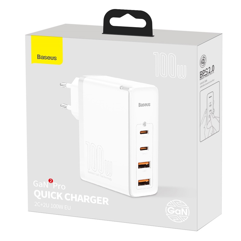 Мережевий зарядний пристрій Baseus GaN2 Pro Quick Charger 2C+2U 100W EU White (CCGAN2P-L02)