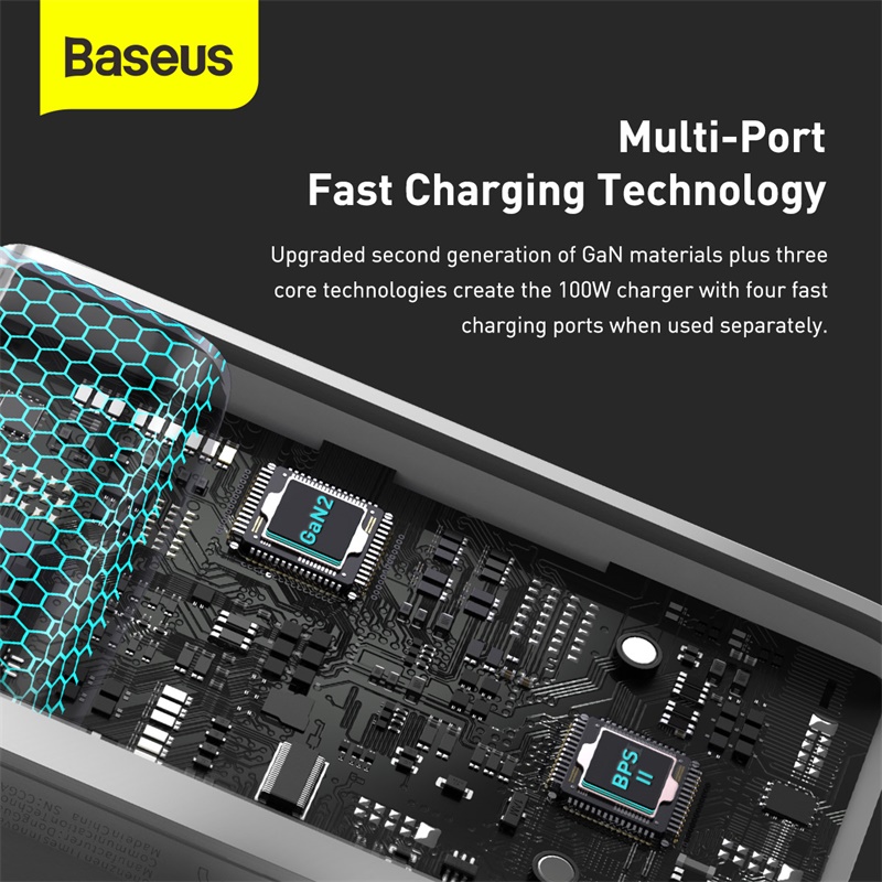 Мережевий зарядний пристрій Baseus GaN2 Pro Quick Charger 2C+2U 100W EU White (CCGAN2P-L02)