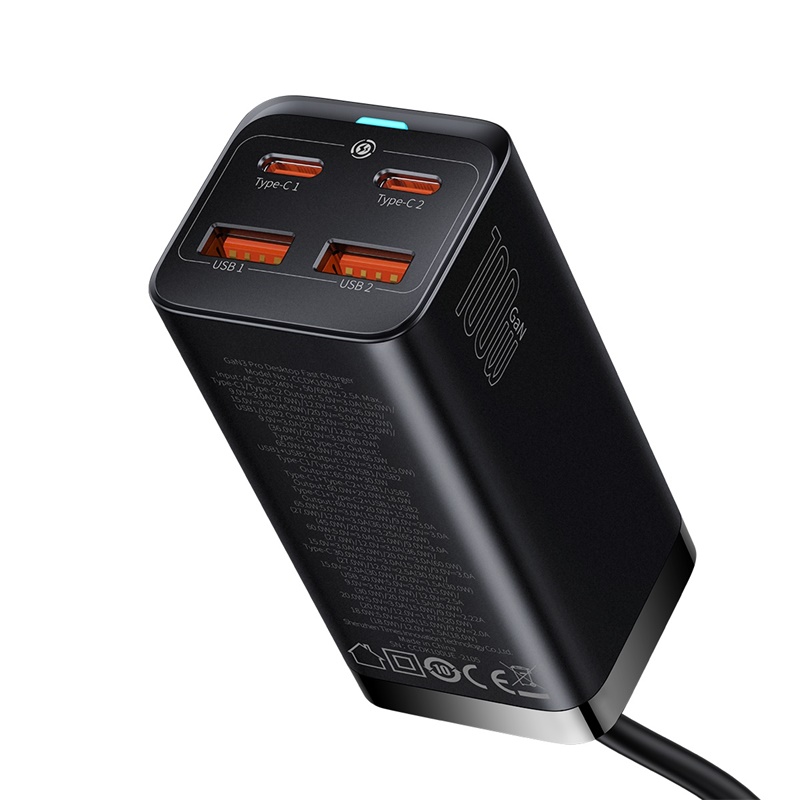 Мережевий зарядний пристрій Baseus GaN3 Pro Desktop Fast Charger 2U+2C 100W EU Black (CCGP000101)