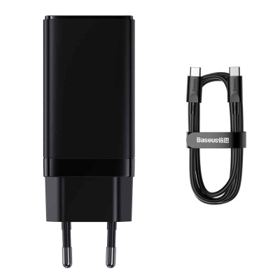 Мережевий зарядний пристрій Baseus GaN3 Pro Fast Charger 2C+U 65W (Cable Type-C  to Type-C 100W(20V/5A) 1m) Black (CCGP050101)